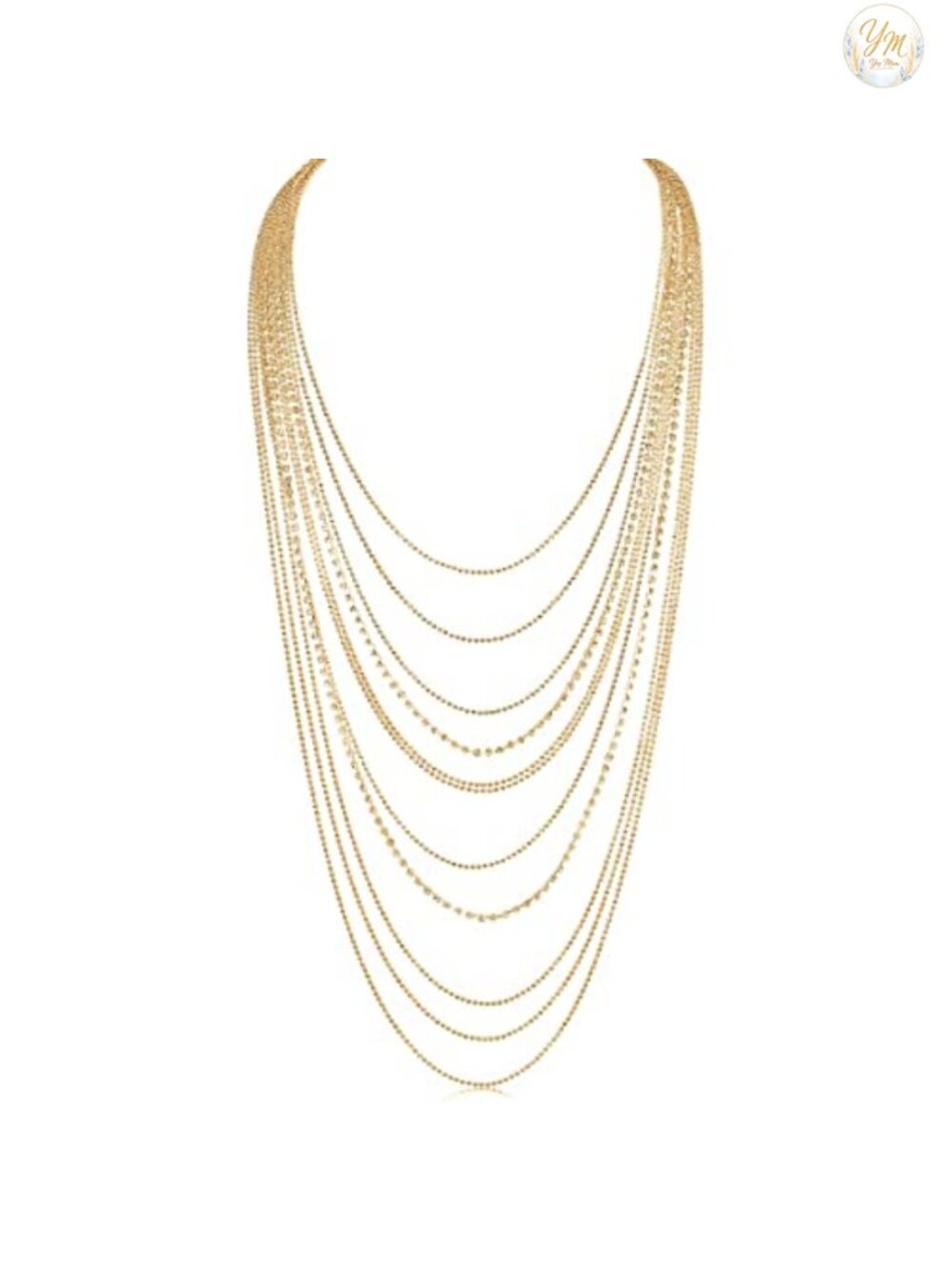 Gold-Tone Cubic Zirconia Layered Statement Necklace 33+3 Inch